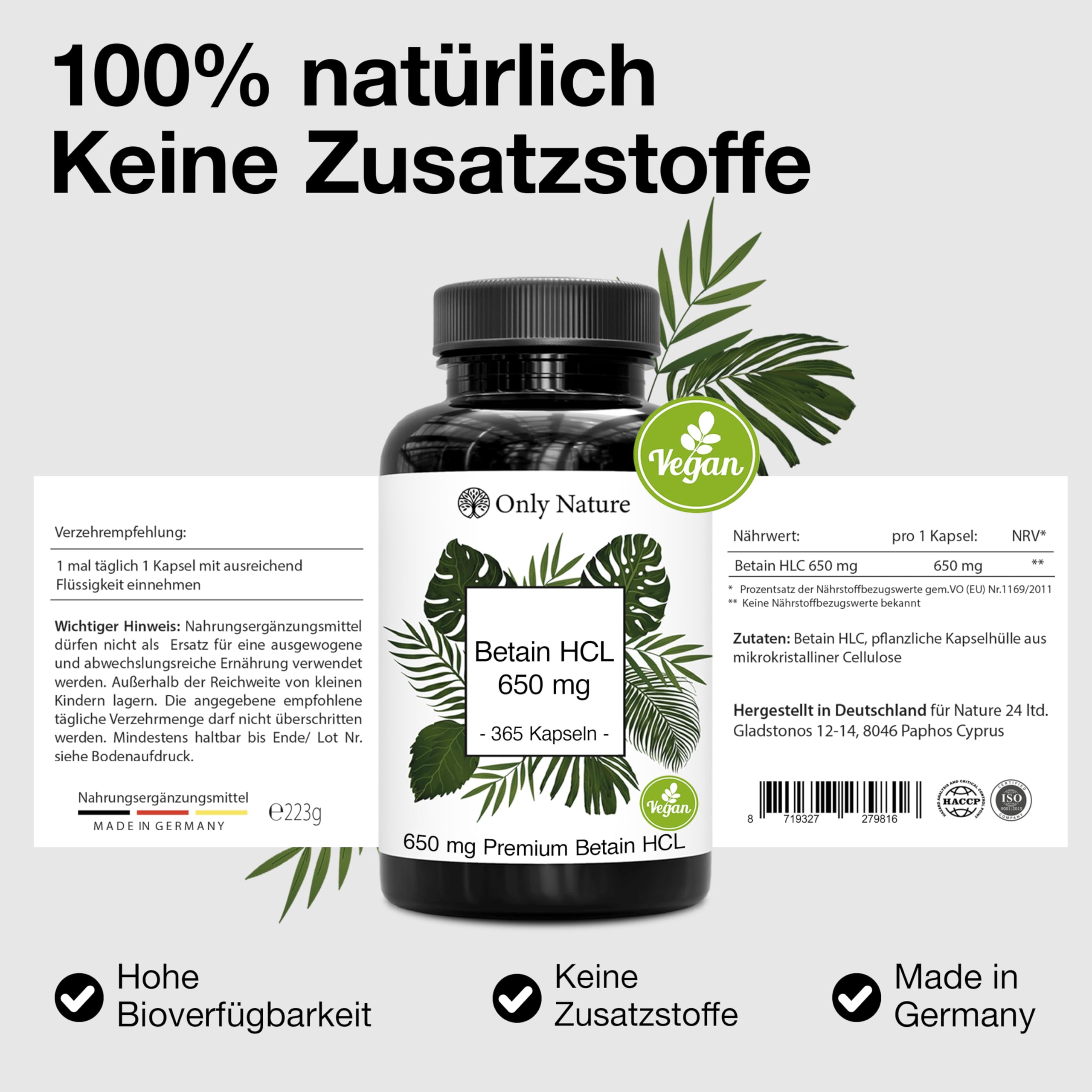 Betain HCL 650 mg - 365 Kapseln