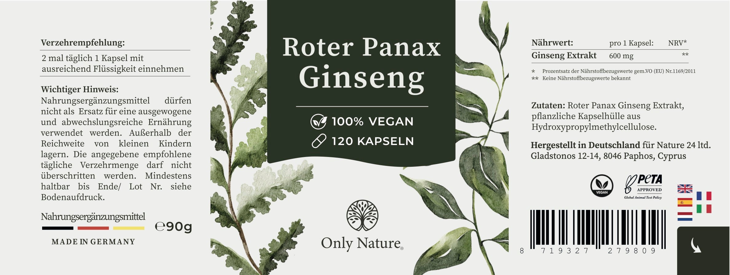 Ginseng 600 mg - hochdosiert 120 mg Ginsenoside - 120 Kapseln