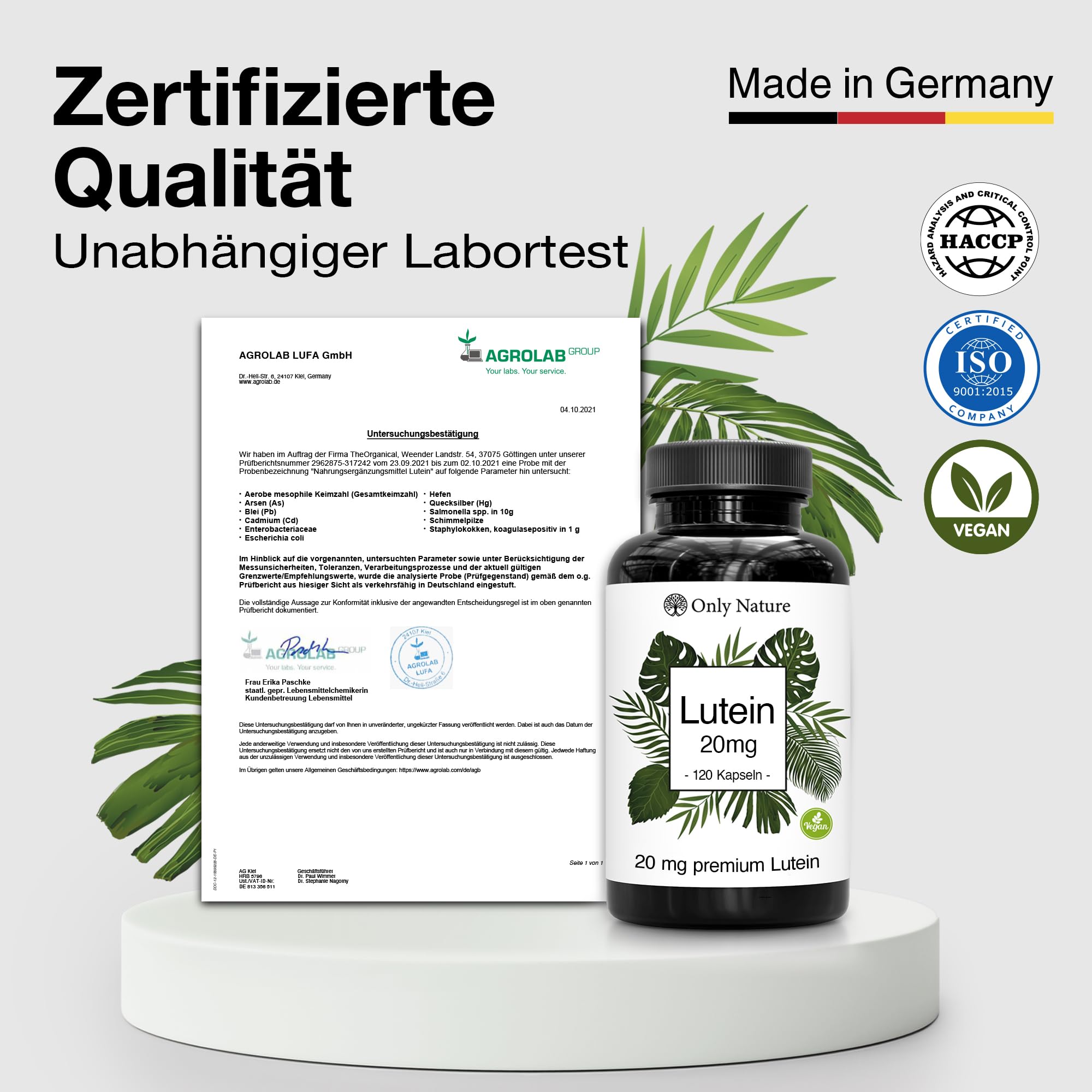 Lutein 20mg (mit 4 mg Zeaxanthin) - 120 Kapseln