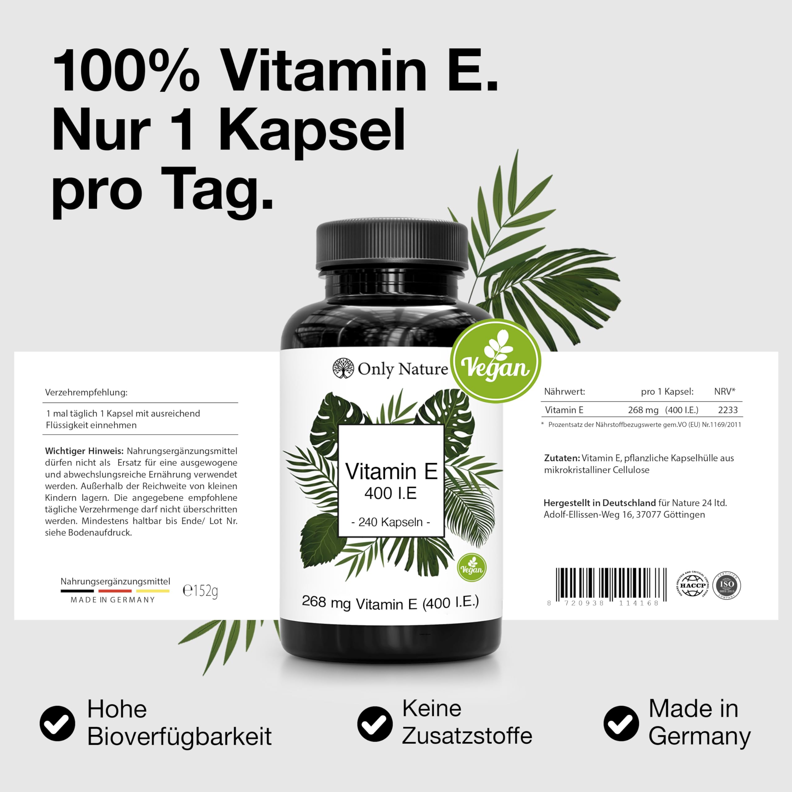 Vitamin E Kapseln – 240 vegane Kapseln